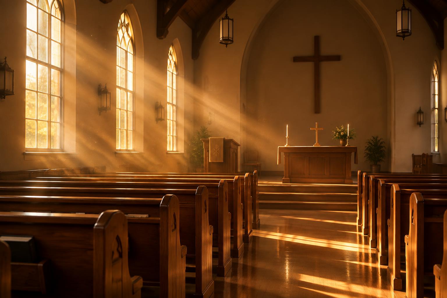Golden sunlight streaming through the windows of the Reaching Out CDC sanctuary